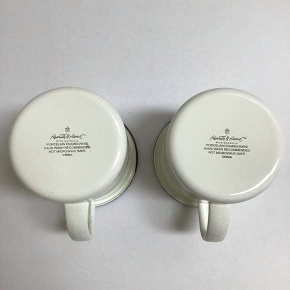 Hearth & Hand Enamelware PAIR Metal Mugs White Black Rim Farmhouse Camping RV - Picture 3 of 11